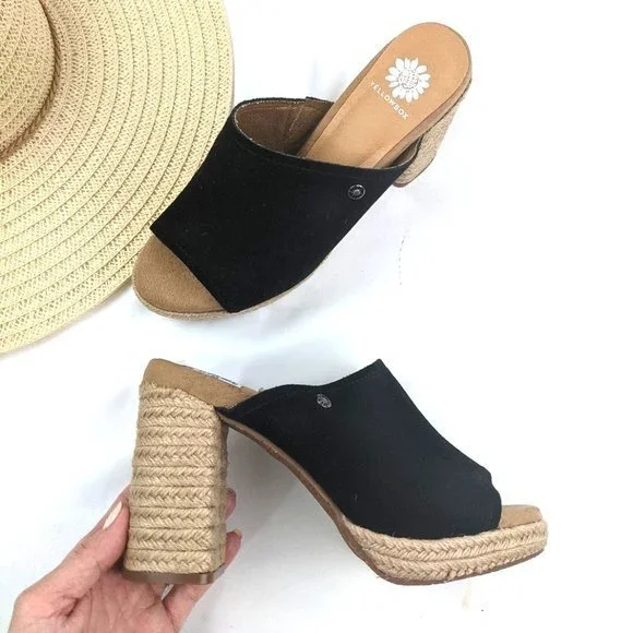 NEW Yellow Box Suede Espadrille Platform Block Heel Sandal - Picture 4 of 7